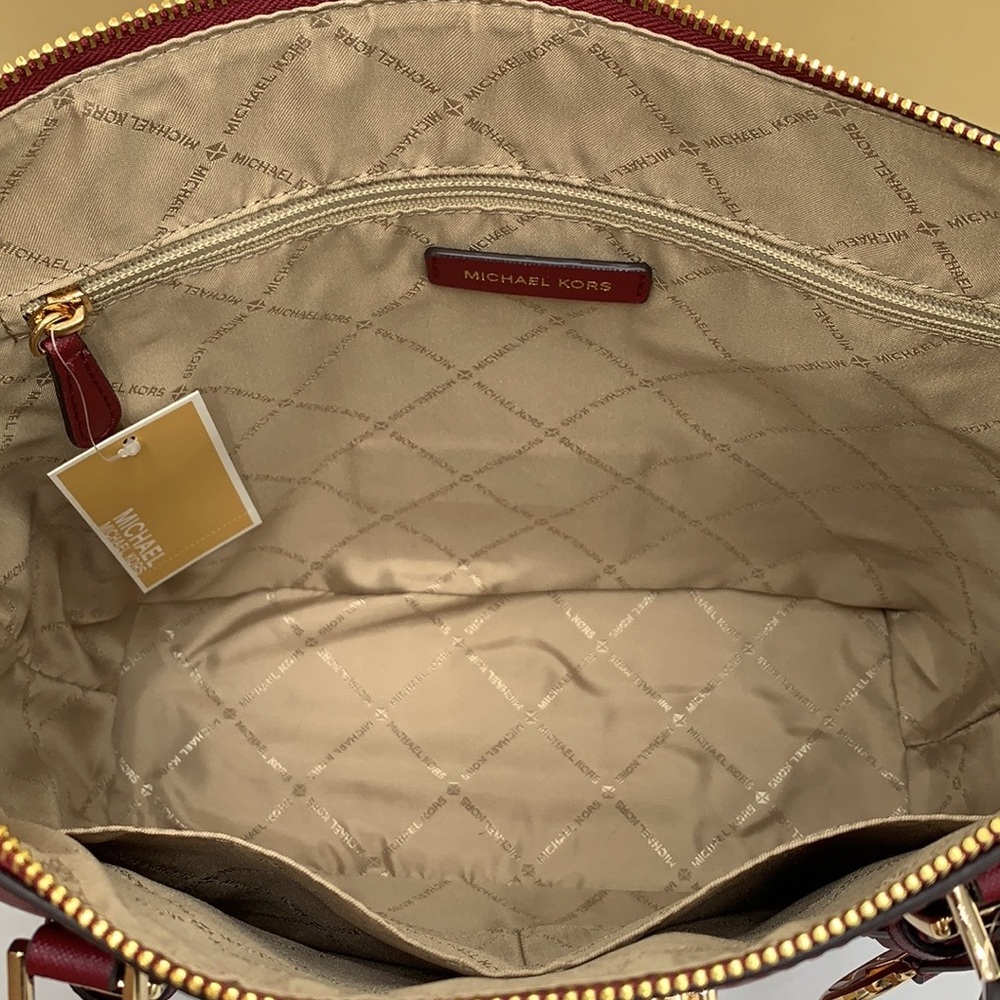 NWT MICHAEL KORS CHARLOTTE LARGE TOP ZIP TOTE BAG Dark Cherry COLOR NWT - Picture 8 of 16